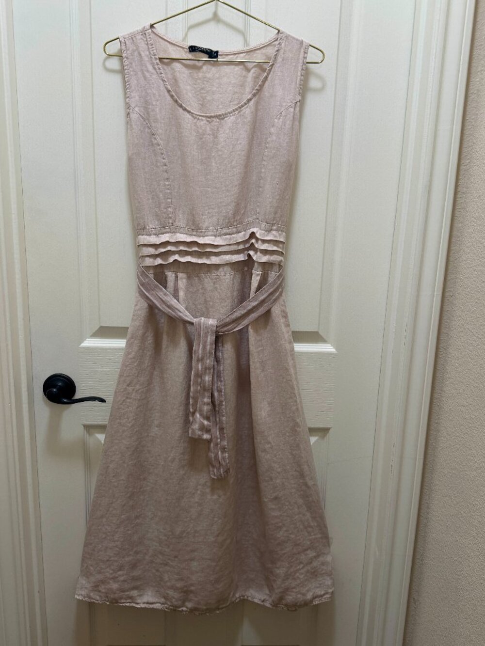Lungo Larno Women's Italian 100% Linen Sleeveless Maxi Dress Size S Beige Boho